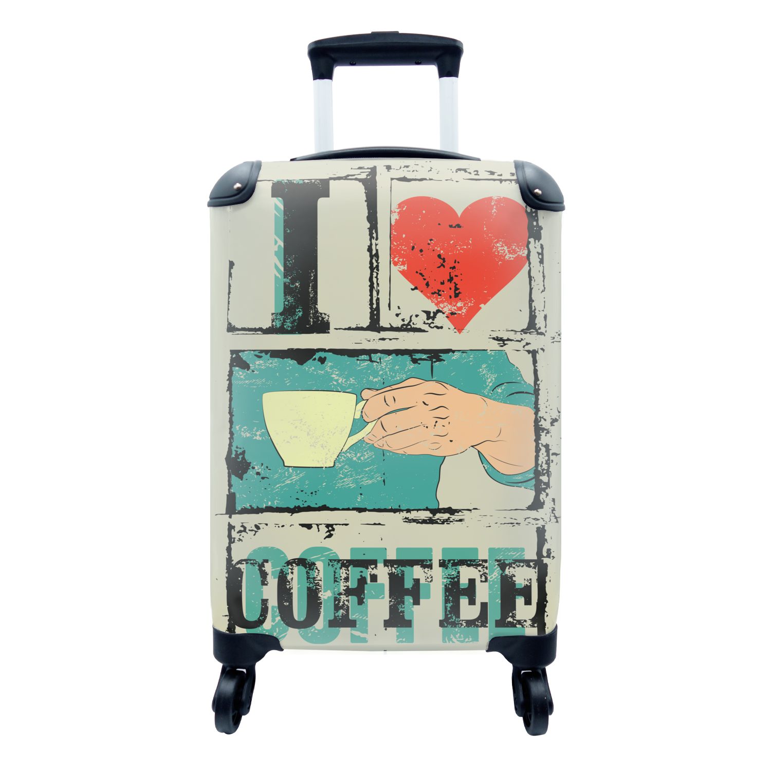 MuchoWow Handgepäckkoffer Kaffee - Sprichwörter - Vintage - Zitate - Ich liebe Kaffee, 4 Rollen, Reisetasche mit rollen, Handgepäck für Ferien, Trolley, Reisekoffer