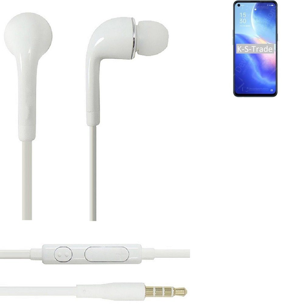 K-S-Trade für Oppo Reno5 K 5G In-Ear-Kopfhörer (Kopfhörer Headset mit Mikrofon u Lautstärkeregler weiß 3,5mm) | In-Ear-Kopfhörer
