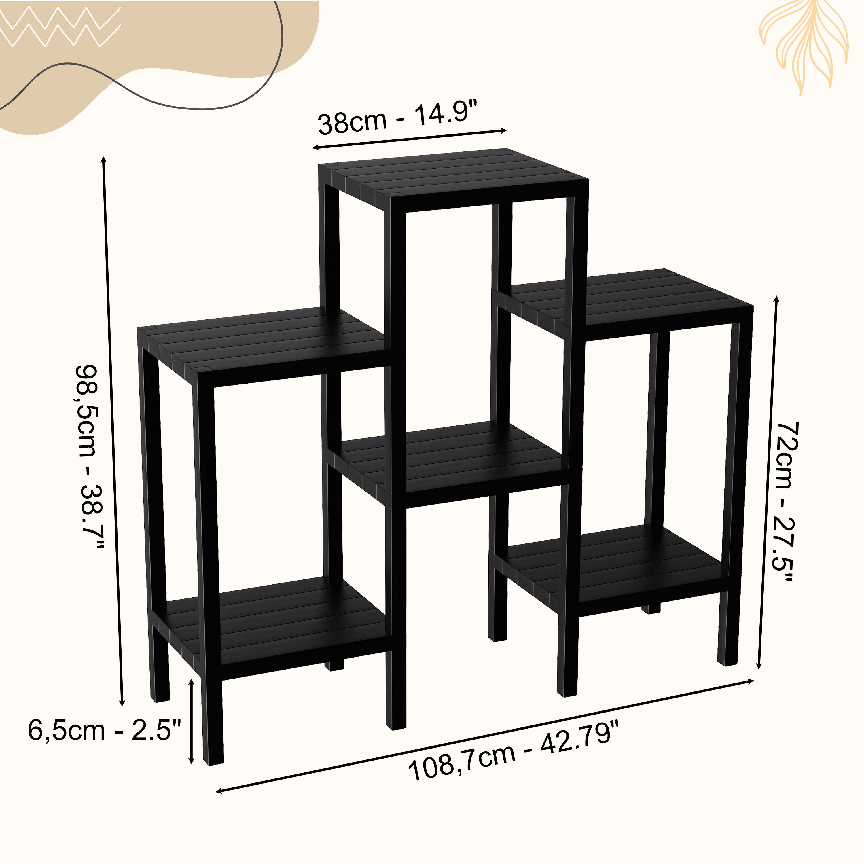 Ribelli Blumenständer 6-Etagen Pflanzenständer Kunststoff Mehrstöckig Blumenregal, DIY Pflanzentreppe Balkon, Deko Wohnzimmer, Garten, Terrasse und Büro