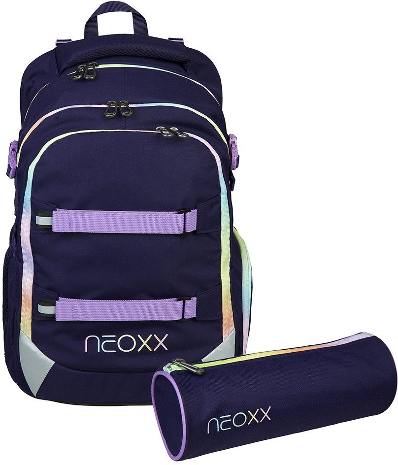 neoxx Schulrucksack Active, Mindful Magic PET-Flaschen; aus (Set), inklusive recycelten Schlamperetui