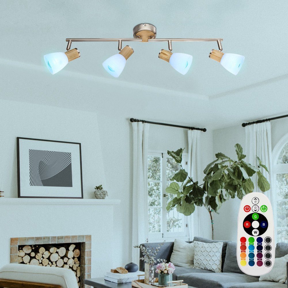 etc-shop LED Deckenspot, Leuchtmittel inklusive, Spot Set Decken Warmweiß, Lampe Leuchte Holz Glas bewegliche FERNBEDIENUNG im Farbwechsel
