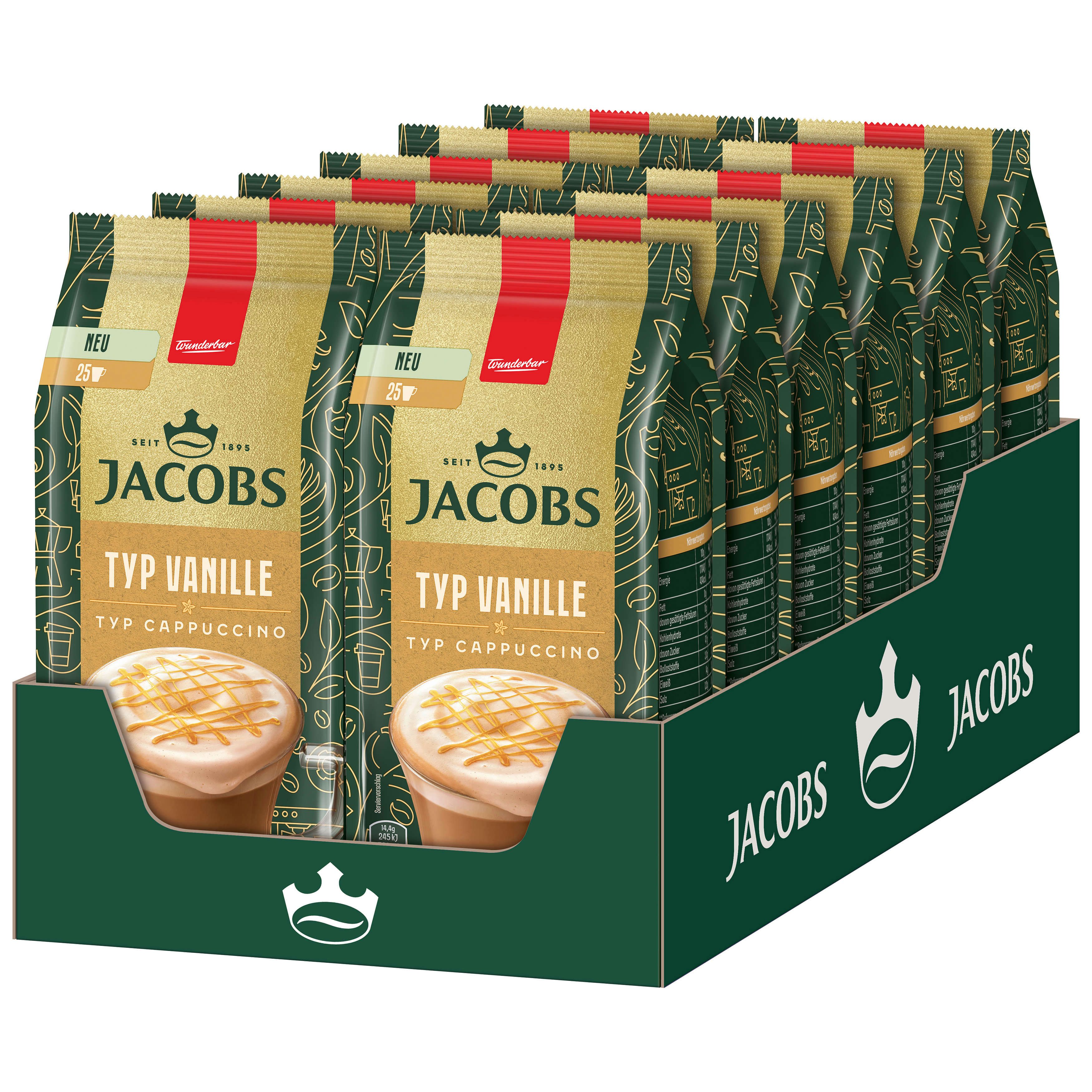 JACOBS Kaffee Löskaffee TYP VANILLE CAPPUCCINO Vanille-Geschmack 12 x 360 g Beutel, 4320 g, (Packung, 12er Pack)
