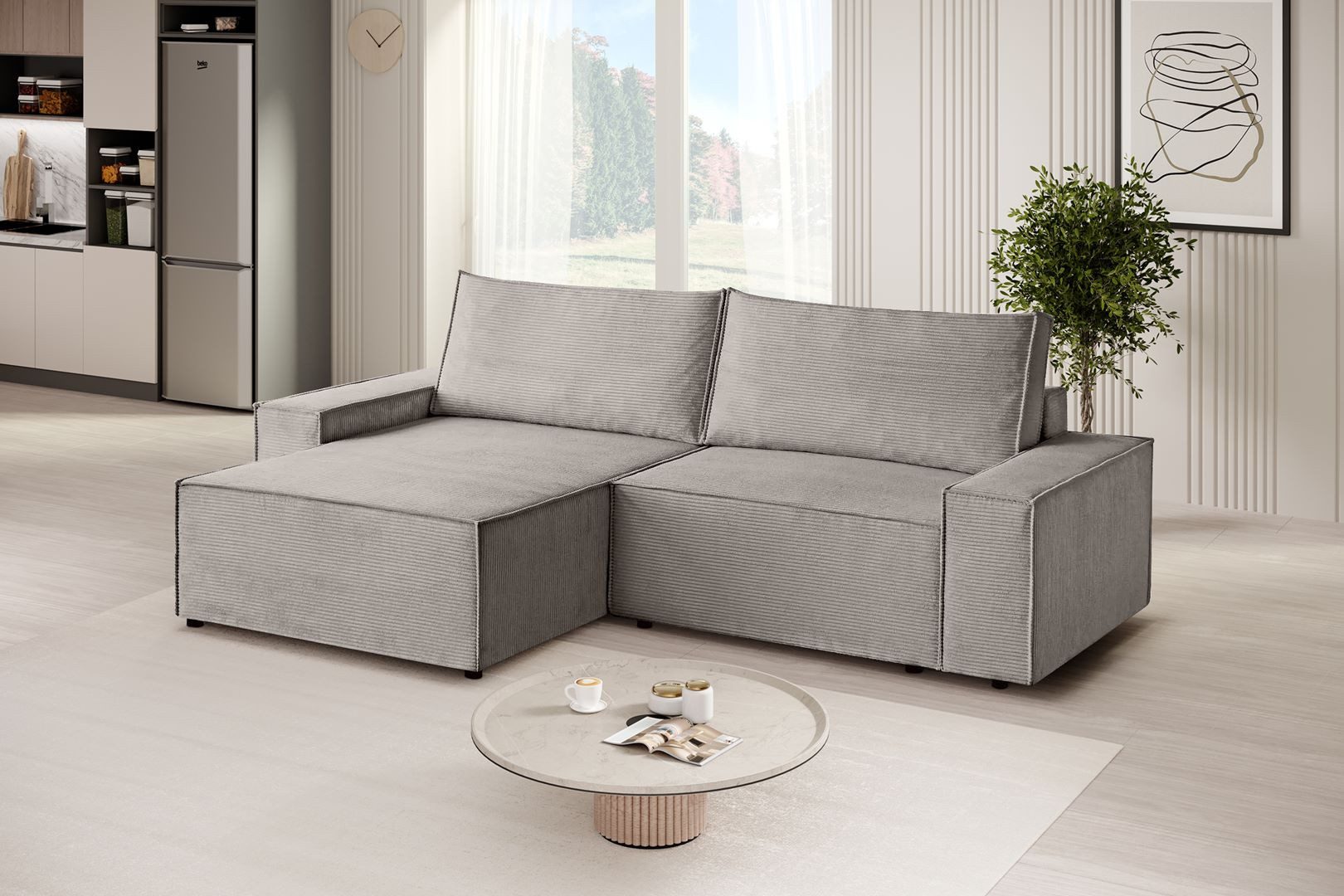 Beautysofa Ecksofa komfortable Zimmerecke San Remo mit gestreiftem Stoff, mit Relaxfunktion