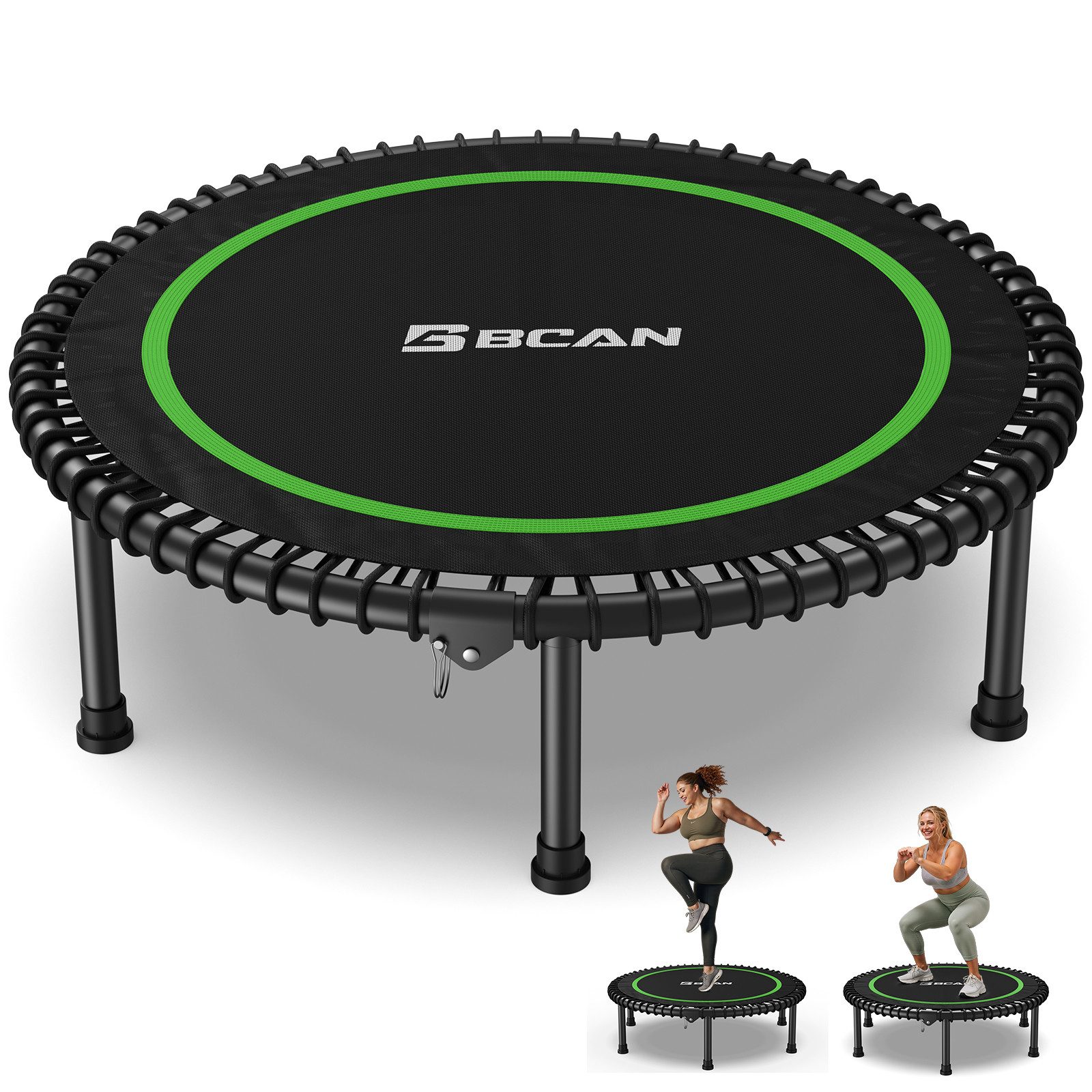 BCAN Fitnesstrampolin Mini-Trampolin, klappbar, leise, Gummiseile, Ø 102 cm, (1 tlg), ohne Griff, schwarz