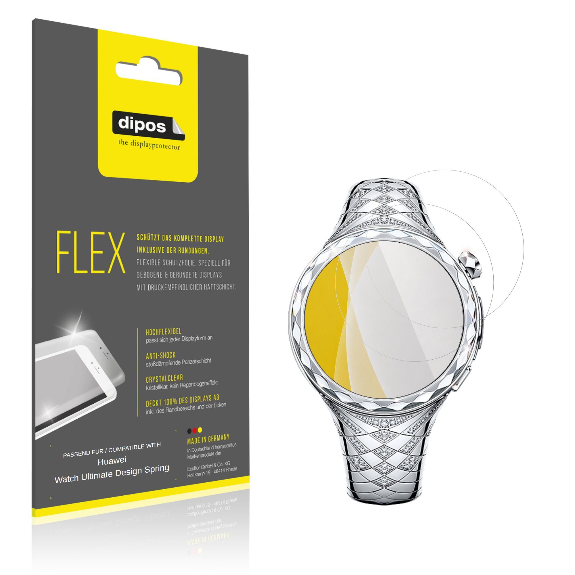 dipos Displayschutzfolie Schutzfolie für Huawei Watch Ultimate Design Spring, 2 Stück, Displayschutz Schutz Folie Made in Germany