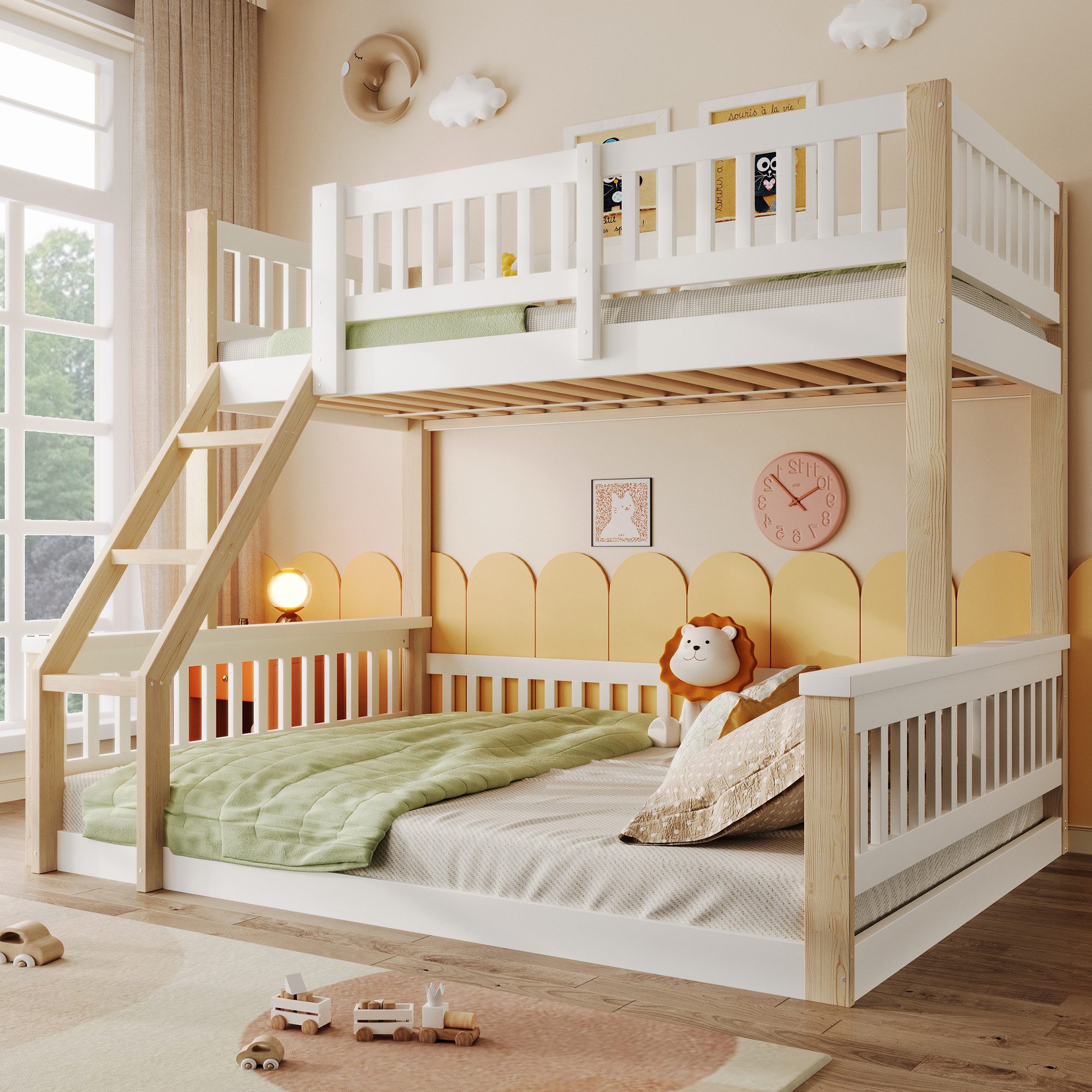 Flieks Etagenbett, Kinderbett 90x200cm+140x200cm mit Schrägleiter und Siche günstig online kaufen