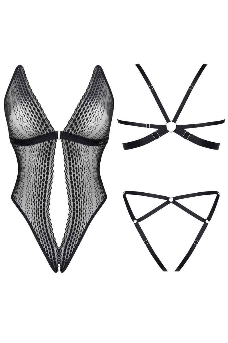 Demoniq Body-Ouvert Lady X Collection - Isbel - Black - XXL (1-tlg) geometrisches Muster
