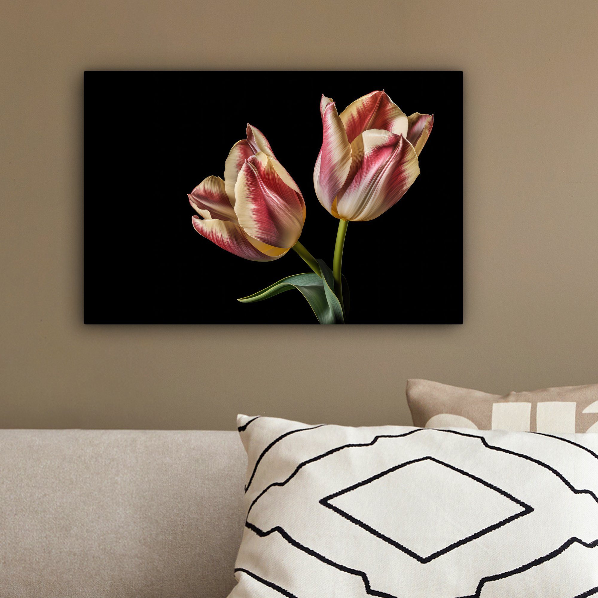 OneMillionCanvasses® Leinwandbild Tulpen St), cm Aufhängefertig, Wanddeko, Rosa - (1 Weiß Blumen - Natur, Wandbild 30x20 - - Leinwandbilder