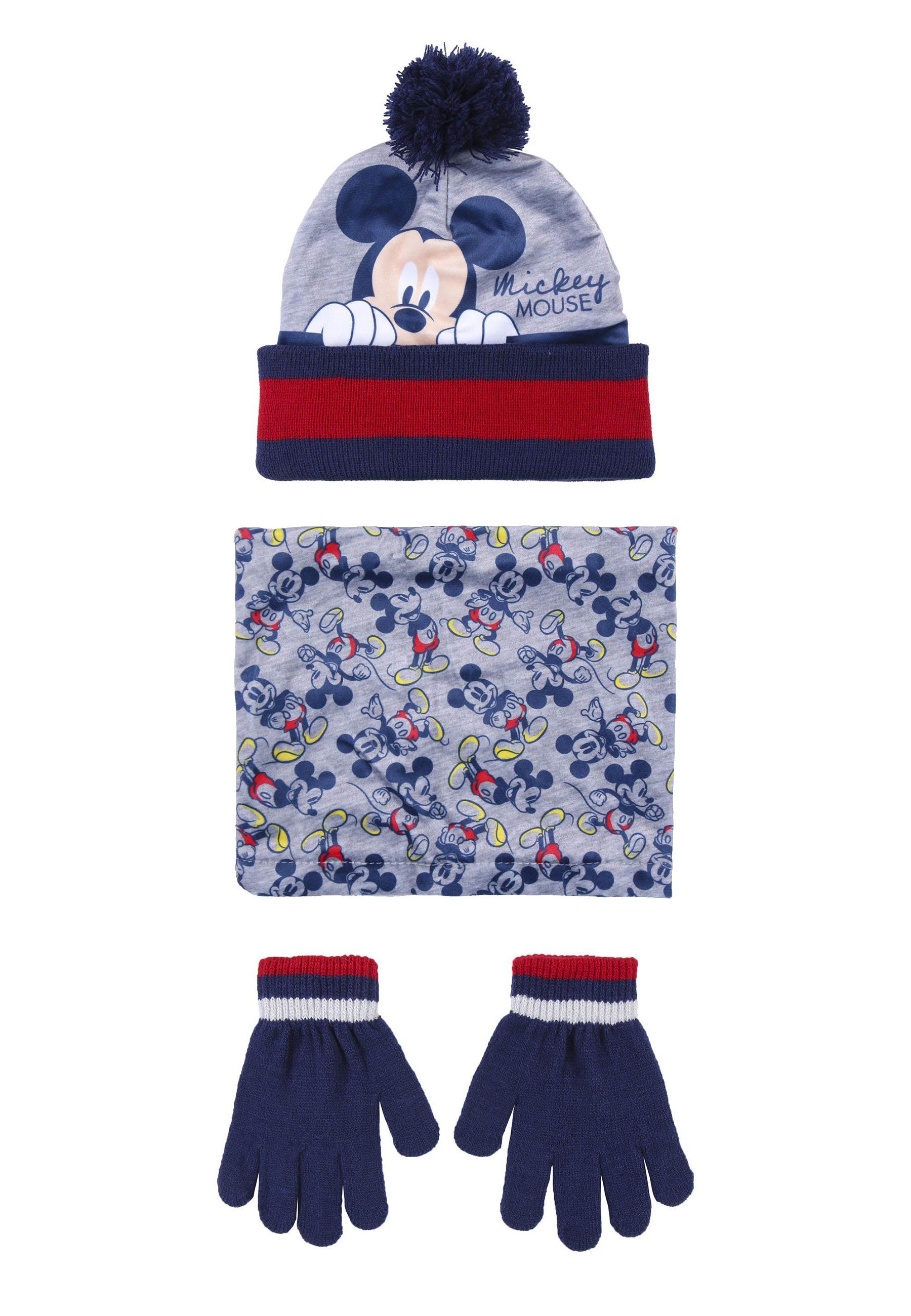 Disney Mickey Mouse Jungen 3-tlg) (SET, Handschuhe Mütze Winter-Set Schal Schlauch-Schal & Mütze Kinder