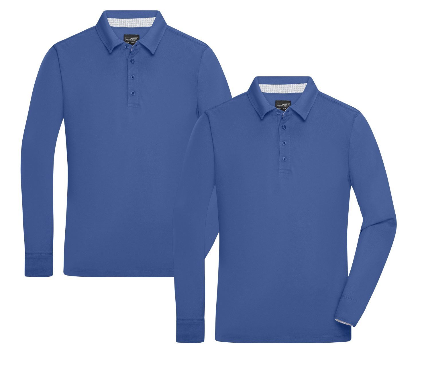 James & Nicholson Langarm-Poloshirt Sportliches Herren Langarm Polo in Washed Optik JN714 (Doppelpack, 2 Stück) Feine Piqué-Qualität navy/white-light-blue