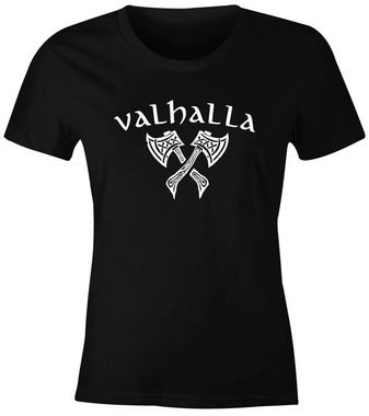 Neverless Print-Shirt Damen T-Shirt Valhalla Viking Axt Nordische Mythologie Odin Fashion Streetstyle Slim Fit Neverless® mit Print