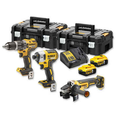 DeWalt Elektrowerkzeug-Set DCK384P2T-QW Akku-Kombopack, mit DCD 796 (Schlagbohrschrauber), DCF 887 (Schlagschrauber), DCG 405 (Winkelschleifer), 2x Akkus, System-Schnellladegerät, 2x T STAK-Box II