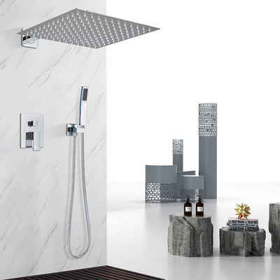 HUAHOMDY Duschsystem Unterputz Set Chrom 40×40cm Regendusche, Rostfreier Stahl Regendusche und Messing Handbrause Messingkörper