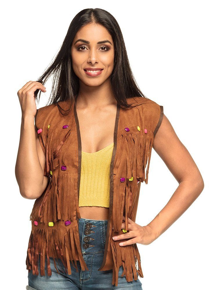 Boland Hippie-Kostüm Hippie Fransenweste, Ärmellose Kunstlederweste im Hipp günstig online kaufen