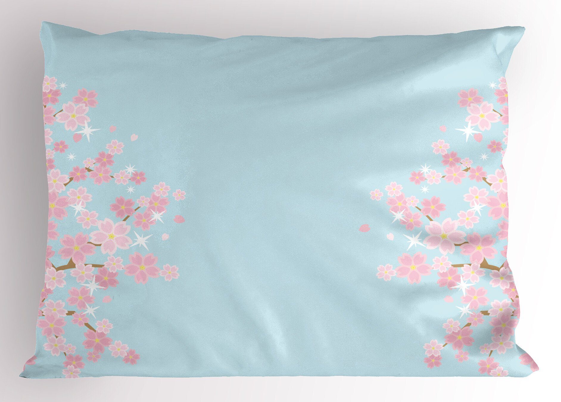 Kissenbezüge Dekorativer Size Pink Und Zweige King Blau Stück), Floral Standard Kissenbezug, Bloom Abakuhaus (1 Gedruckter