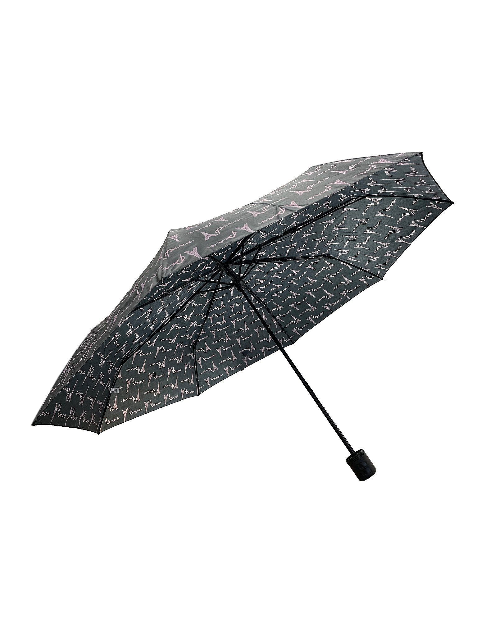 ANELY Taschenregenschirm Kleiner Regenschirm Paris Gemustert Taschenschirm, 6746 in Schwarz-Lila | Taschenschirme