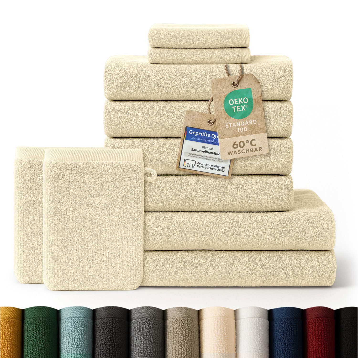 Blumtal Handtuch Set Blumtal 10 Teilig - Handtücher Set 100% Baumwolle, weich und saugstark, Frottee (10er Set, 10-St), 2 Bad 70x140, 4 Hand 50x100, 2 Gäste 30x50, 2 Waschlappen 15x21cm