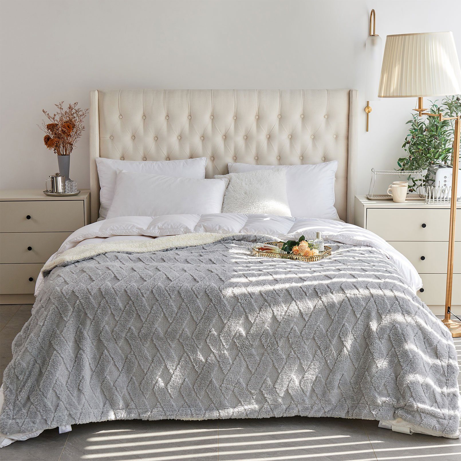 Wohndecke MT09, KEAYOO, Sherpa Fleece Warm Decke Kuscheldecken für Bett, Sofa und Couch