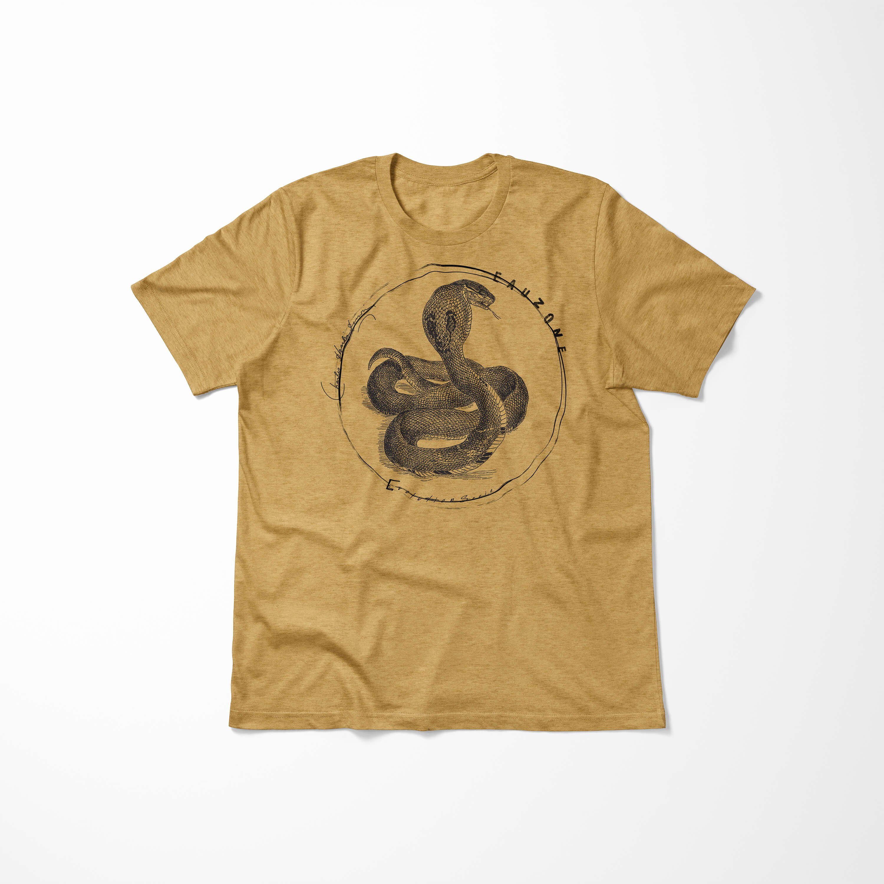 Sinus Art T-Shirt T-Shirt Herren Antique Gold Kobra Evolution