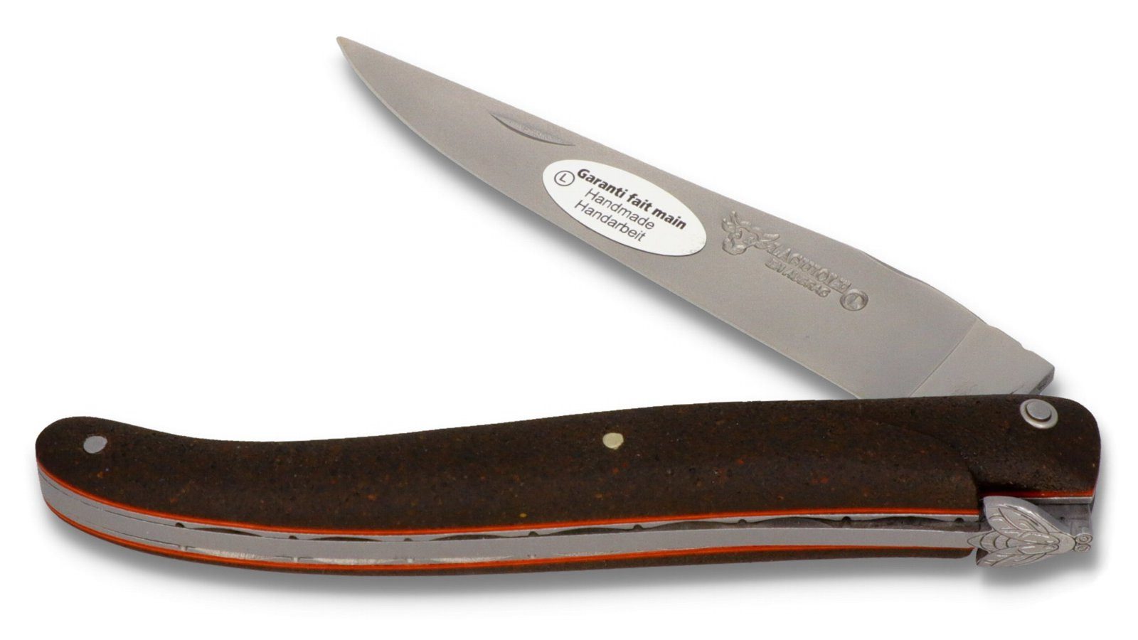 Laguiole en Aubrac Taschenmesser L05/12/U/H/L/TA/TA/S/LEA/BRO, Griff 12cm Aubracerde - Platine verziert - Biene "Aubrac" - Stahl matt