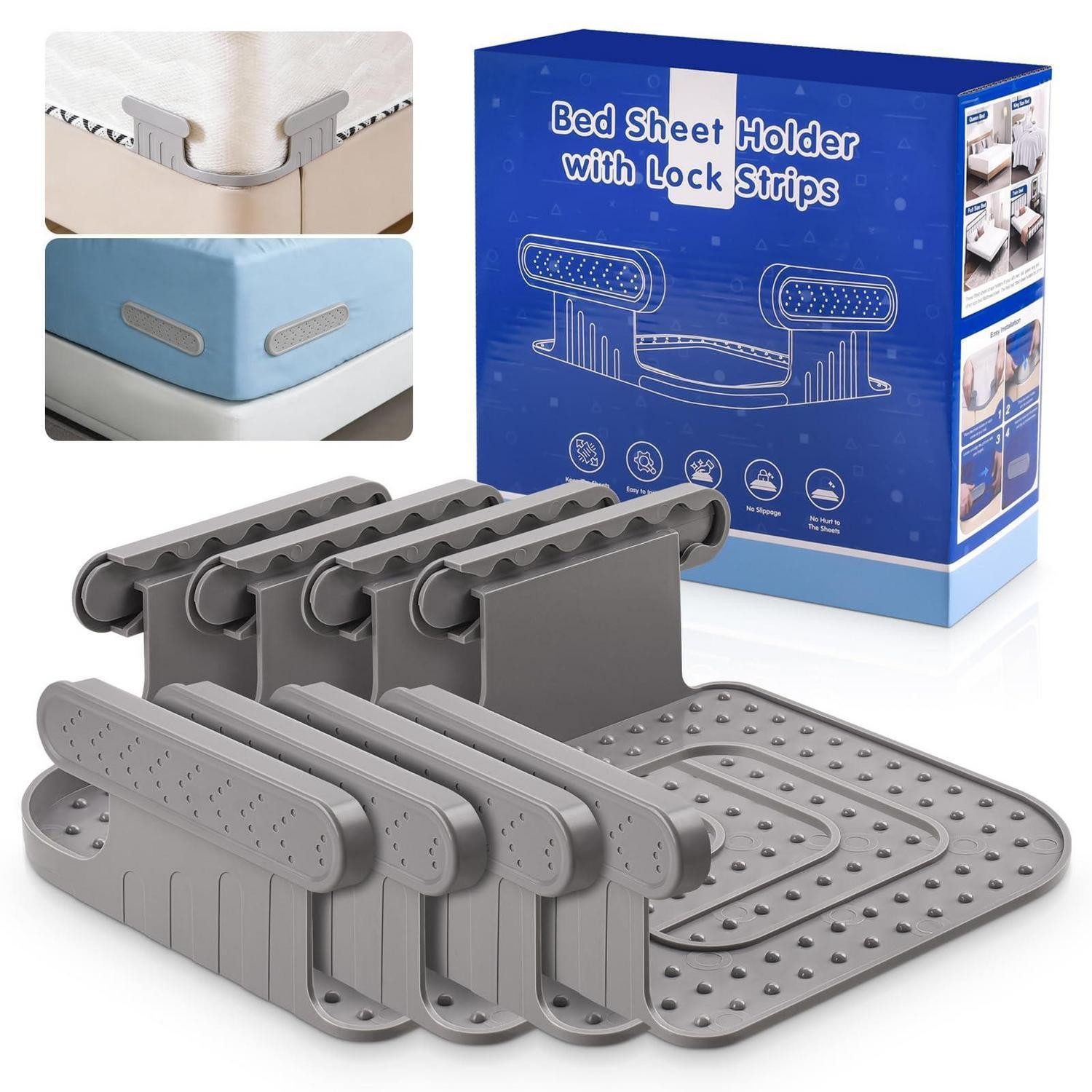 LuxusKollektion Spanngurt Bettlakenspanner 4er Set Grau (4-St)