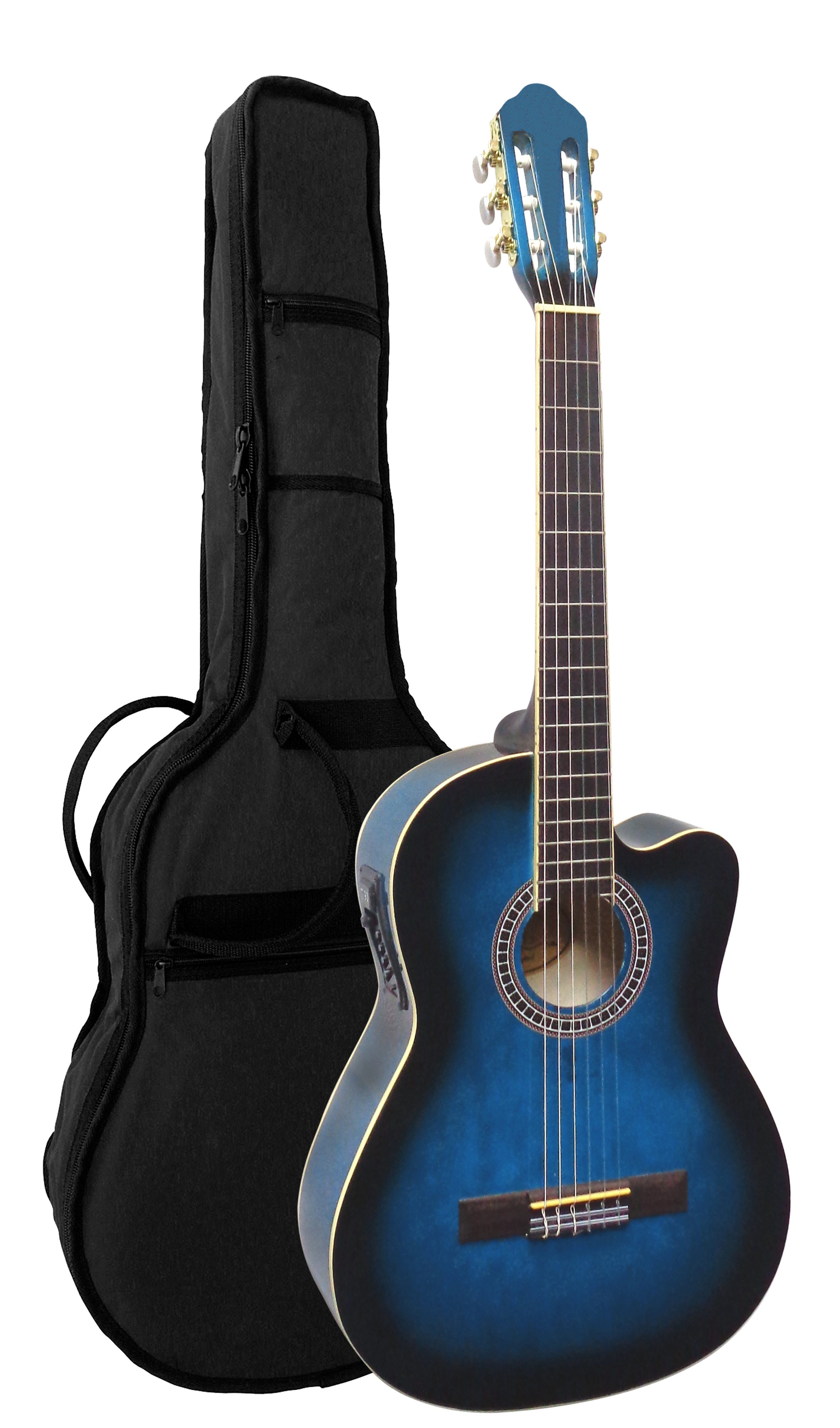 MSA Akustikgitarre Konzertgitarre mit EQ und Cutaway, Gitarre im Set mit Tasche, Band, Pleks, Stimmmgerät und Kabel – Bild 2 von 5