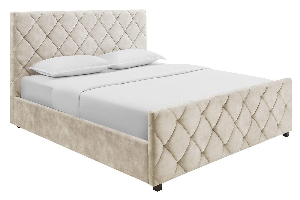 riess-ambiente Boxbett ELYSIUM 180x200cm champagner/beige – Samt, mit Bettkasten & Kopfteil (Einzelartikel, 1-St), Kingsize, Stauraum unter der Liegefläche, elegante Ziersteppung