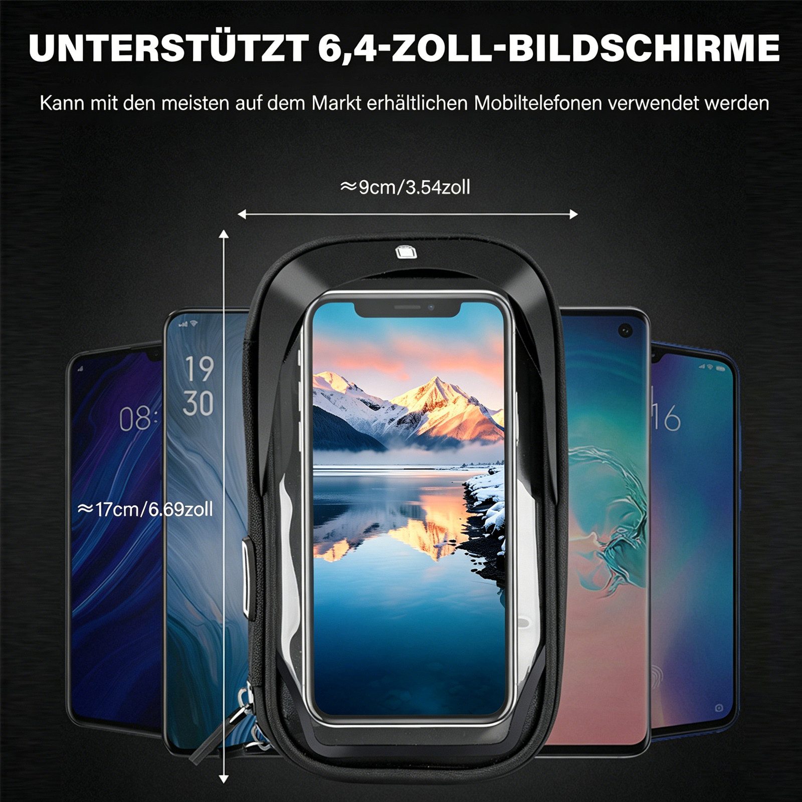 MOPUEA Smartphone-Halterung Wasserdicht Handyhalterung Handyhalter Fahrrad Lenkertasche Halter, (bis 6,4 Zoll, 1-tlg., 360° Drehbarem Fahrradhalterung Handy Halterung Fahrradlenker Tasche, Fahrradtasche mit Regenhaube für 6,4 Zoll Smartphone GPS)