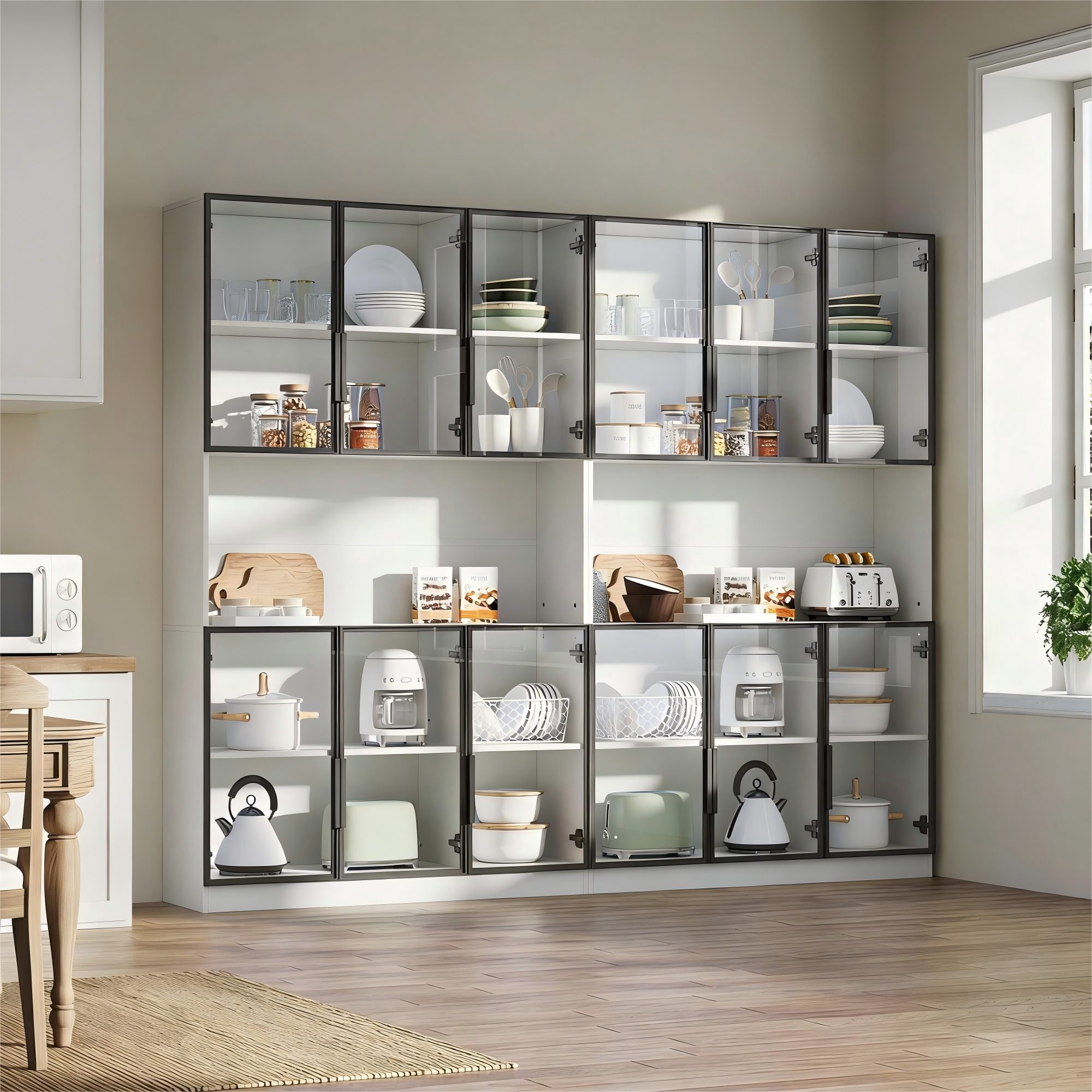 FANNOU Standvitrine mit 6 Schranktüren, 120*34*200cm Vitrine (2-St) Freilagerbereich, Hochschrank, Glasvitrine, Multifunktionsschrank