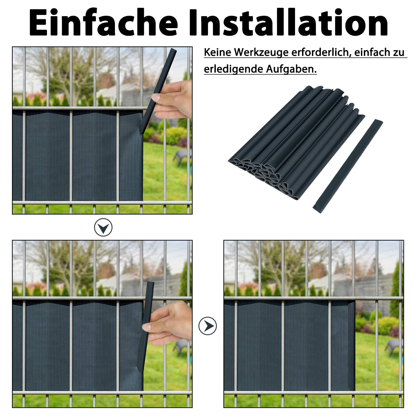 FIVMEN Leisten-Befestigungsclips 50 Stück PVC Sichtschutzstreifen Anthrazit, (50-St), Befestigungsclips Klemmstreifen für PVC Sichtschutz