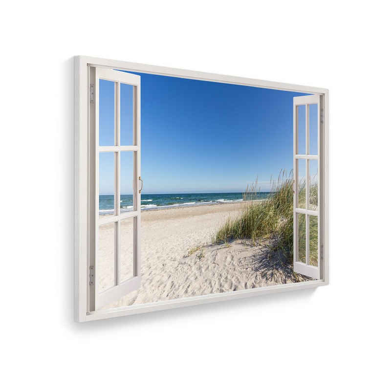 WallSpirit Leinwandbild »"Fenster mit Aussicht"«, Ostsee Strand, Leinwandbild geeignet für alle Wohnbereiche