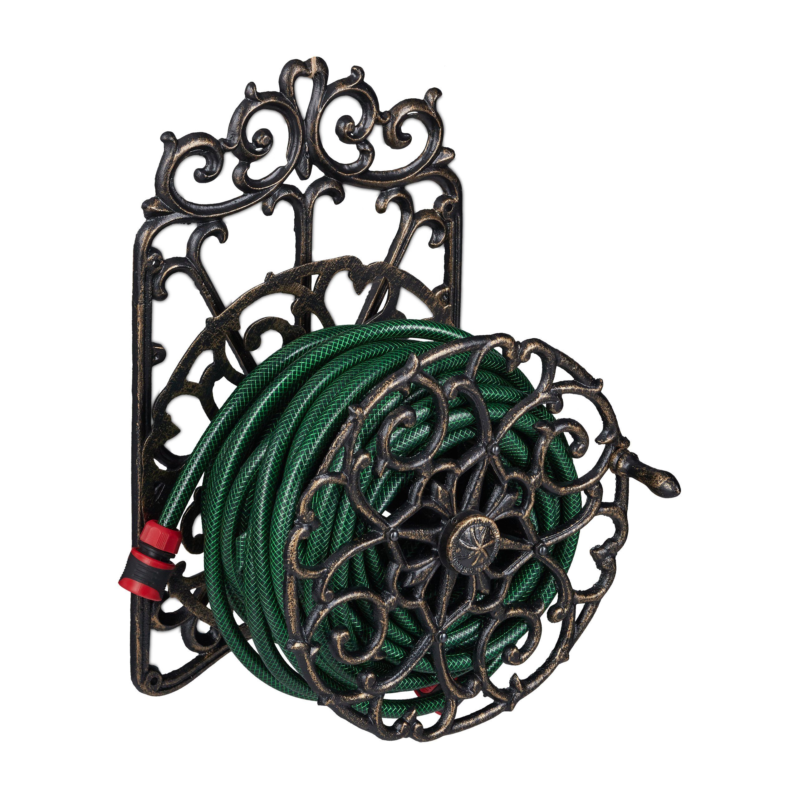 relaxdays Schlauchhalterung XL Schlauchhalter aus Gusseisen, (1-tlg., Bronze)
