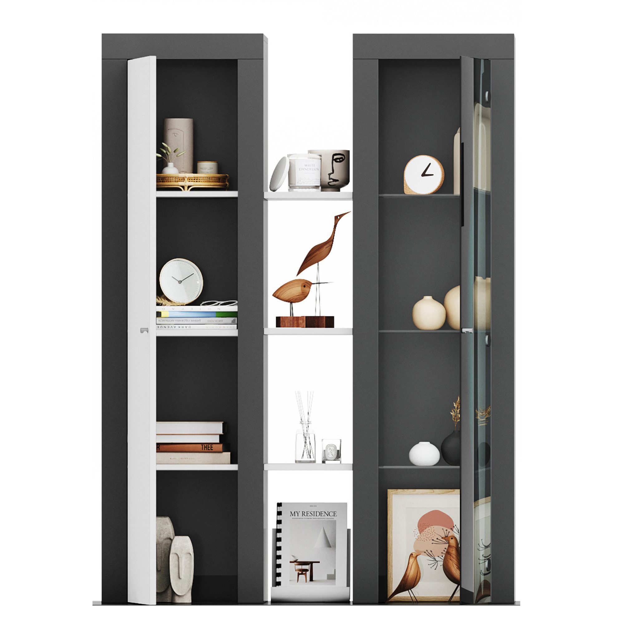 xonox.home Stauraumvitrine Aufsatzvitrinen in weiß/ athrazit grau B/H/T: 102 x 141 x 27 cm