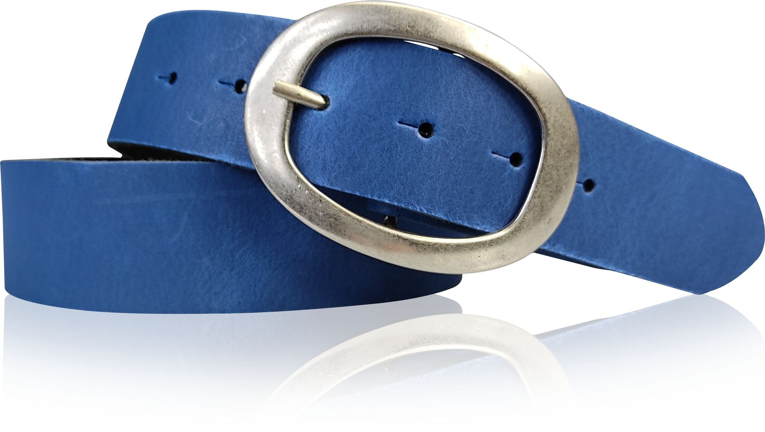 FRONHOFER Hüftgürtel 17611 vielseitiger Damen Jeansgürtel 4 cm ovale Gürtelschnalle silber Kobalt | Hüftgürtel
