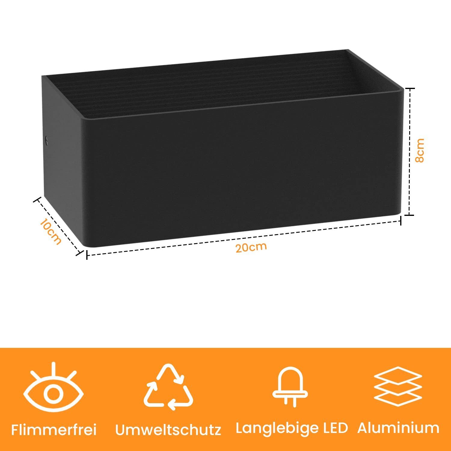 ZMH LED Wandleuchte Schwarz Up-and-Down 5W Wandlampe Treppenhaus Flur, LED fest integriert, warmweiß, 5W,IP20,1 Stück,Treppenlampe,Flurlampe,wandlampe innen – Bild 4 von 5