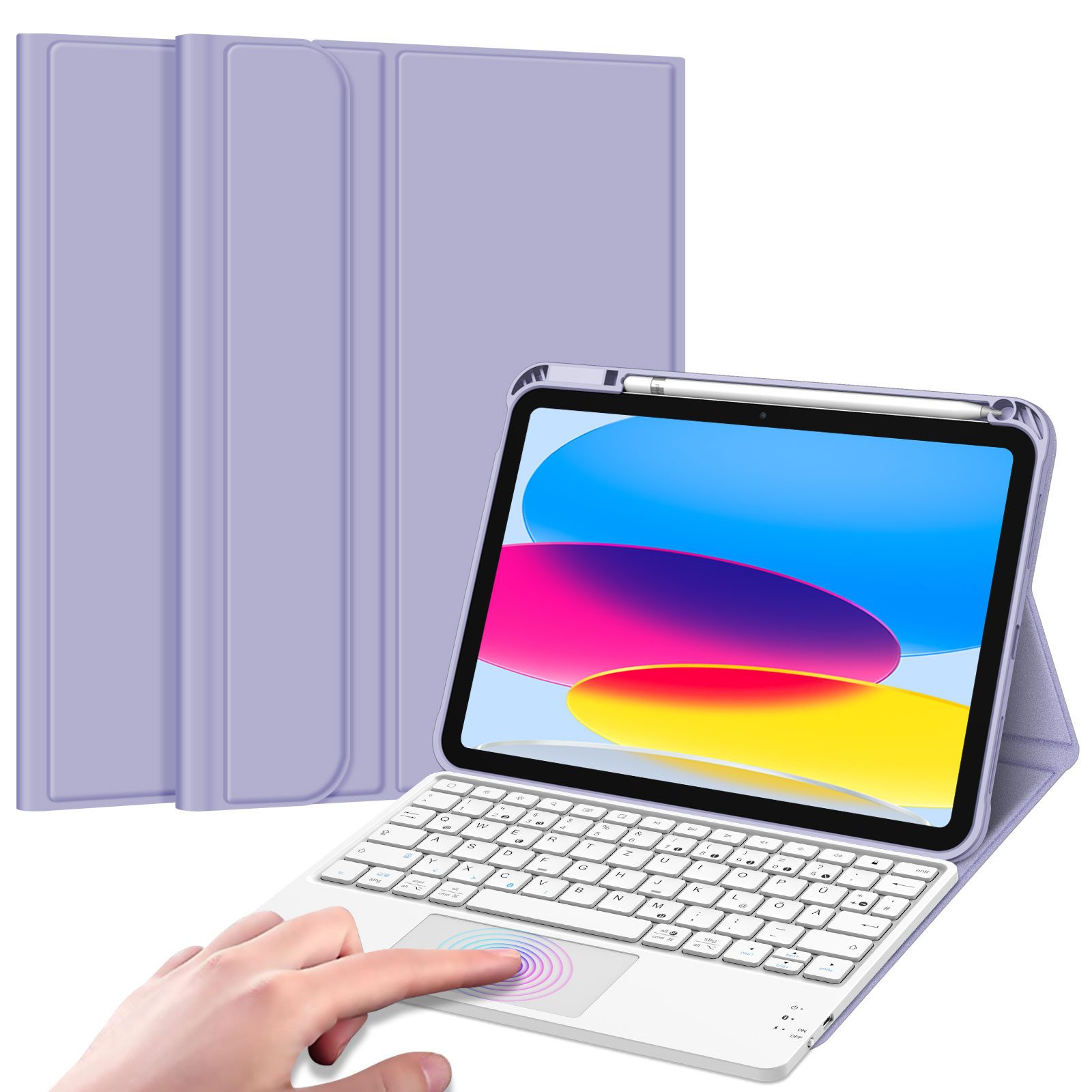 Fintie Tablet-Hülle für iPad 11. Generation 2025 11"(A16), iPad 10. Generation 2022 10.9", mit magnetischer Abnehmbarer Deutscher Touchpad Tastatur-QWERTZ Layout