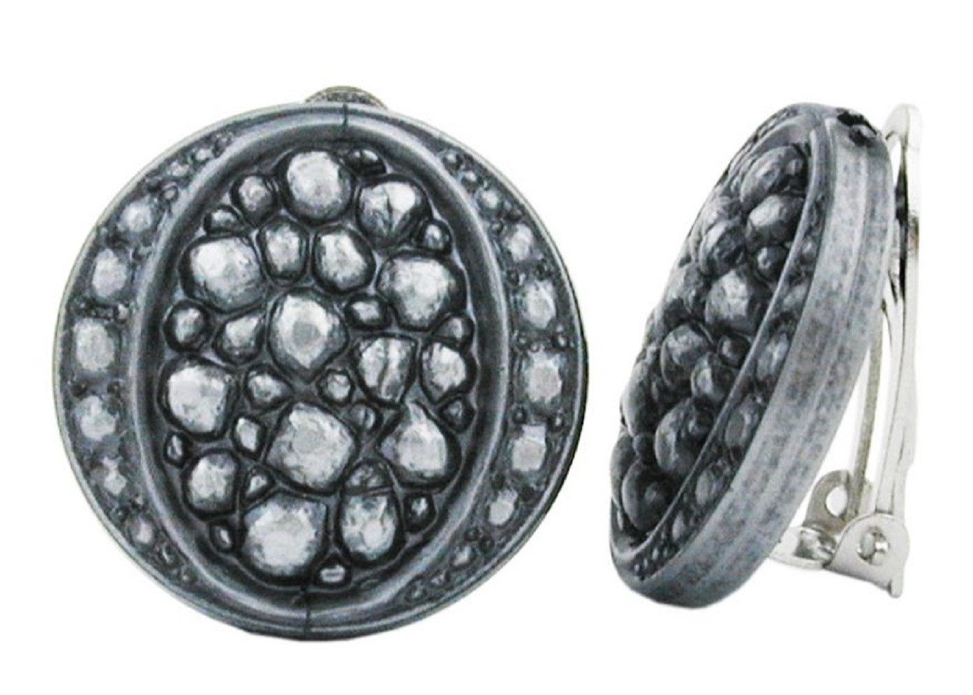 unbespielt Paar Клипсы Modeschmuck Серьги Scheibe Mosaik silbergrau 22 mm Kunststoff-Bouton, Modeschmuck für Damen