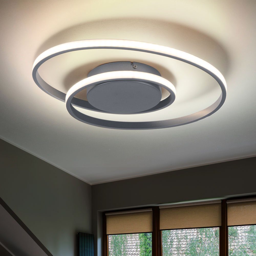 etc-shop LED Deckenleuchte, LED-Leuchtmittel fest Warmweiß, Deckenleuchte LED verbaut, Modern dimmbar Wohnzimmerlampe silber