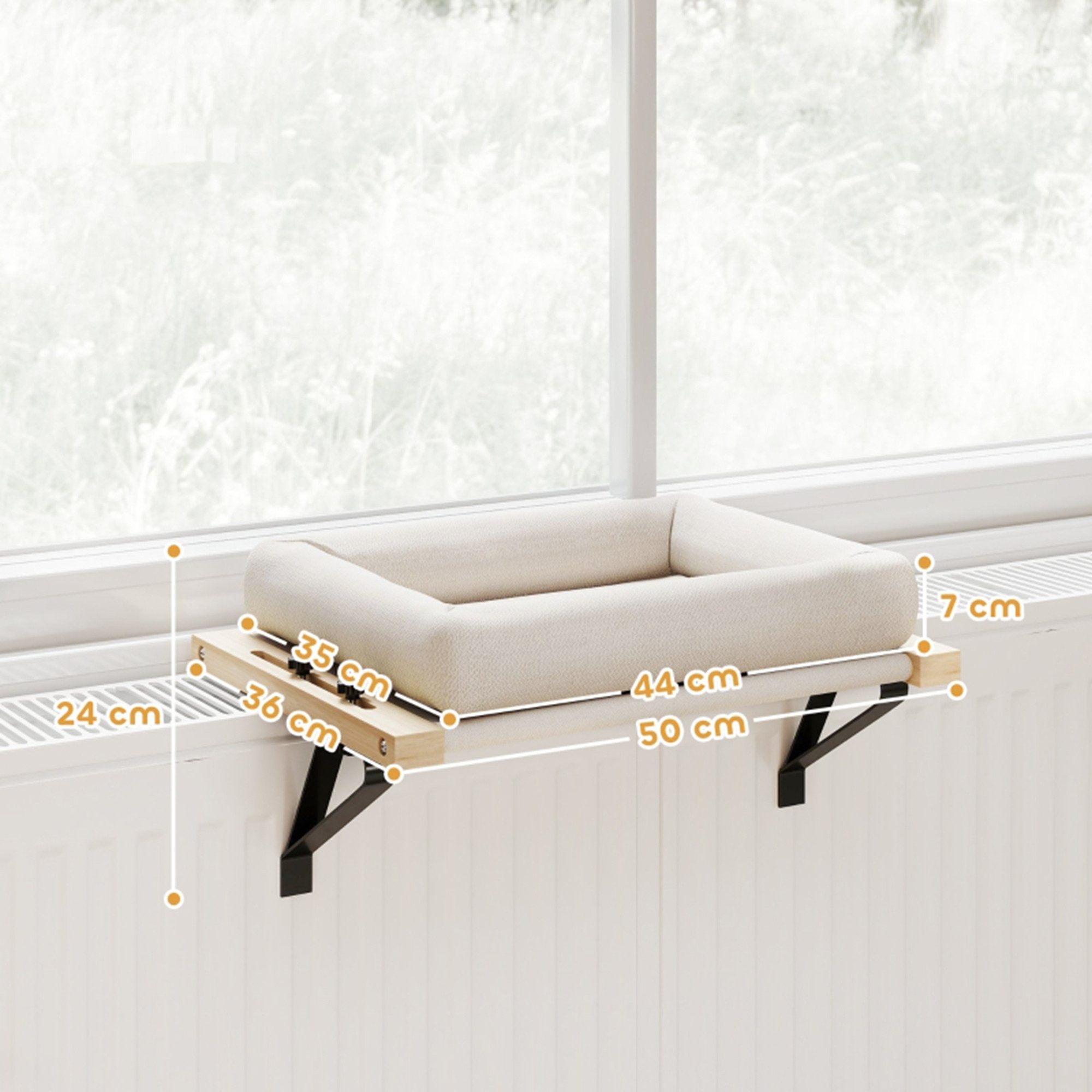 MC Star Katzenhaus mit Halterung für Fensterbänke und Heizungen, Kissen, Holzrahmen, Weiß