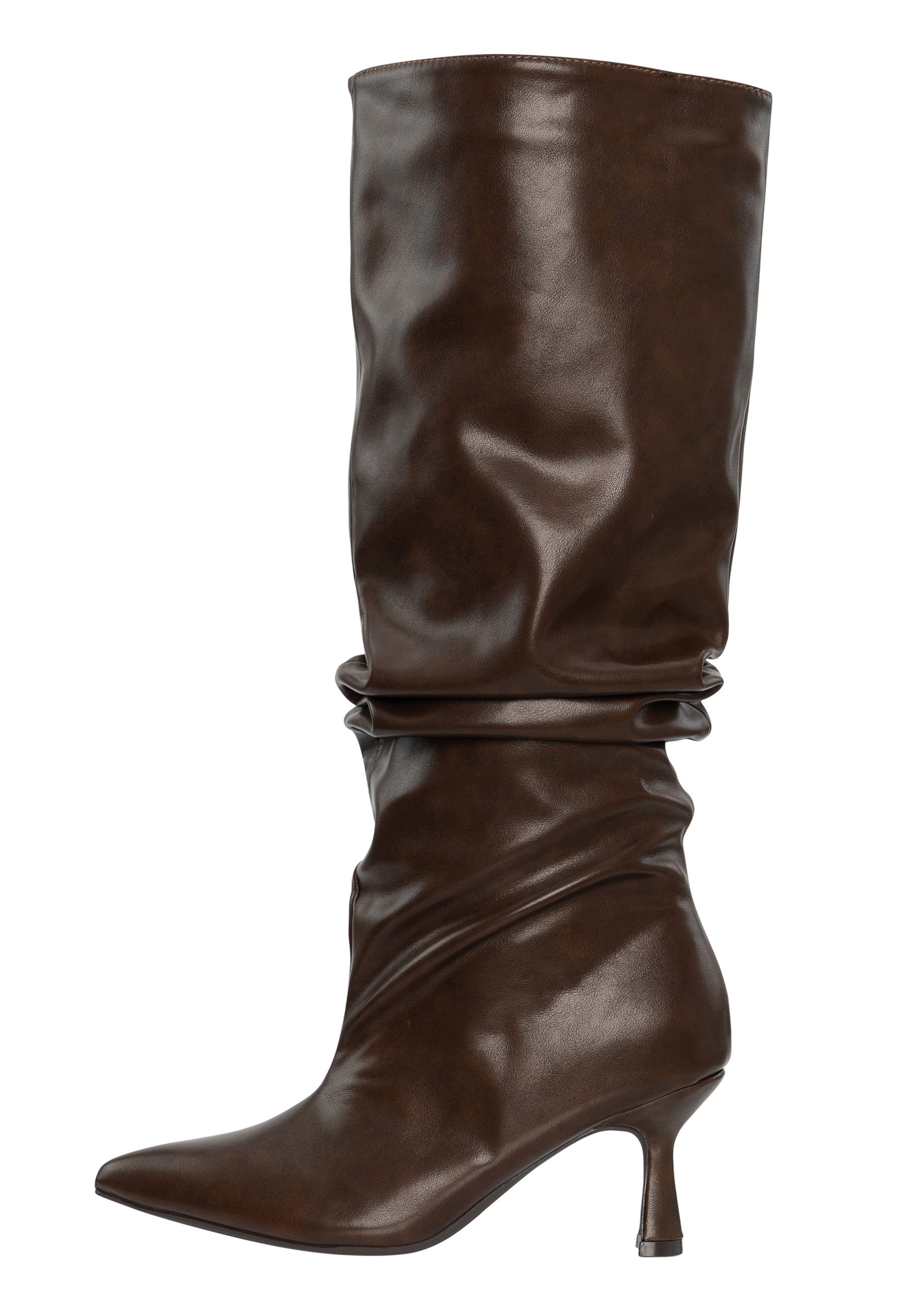 Salinyang Damen Stiefel mit Falten, spitzer Kappe und Trichterabsatz High Heel Stiefel