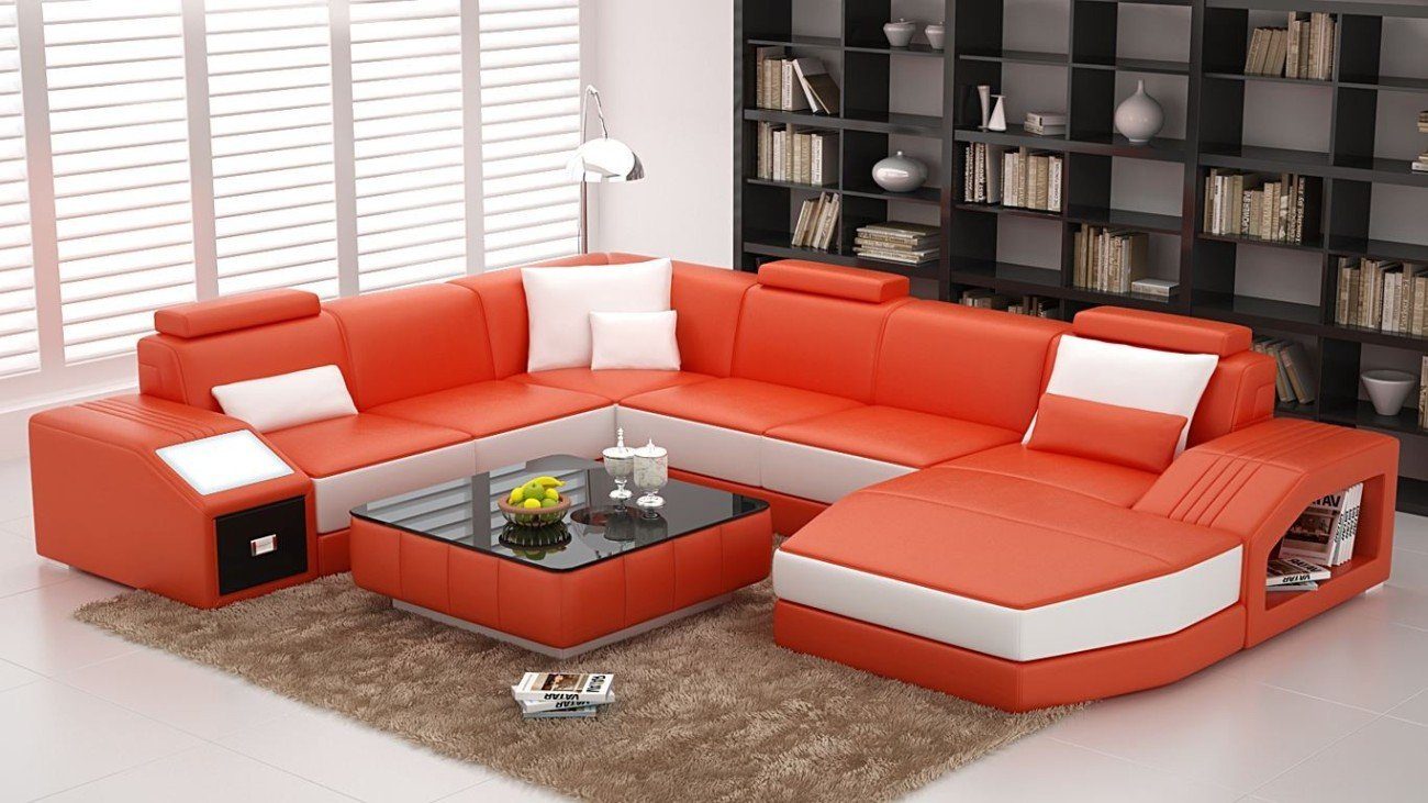 Design Eck JVmoebel Couch Couchen Garnitur Sofa Luxus Leder Ecksofa, Sitz Orange Polster
