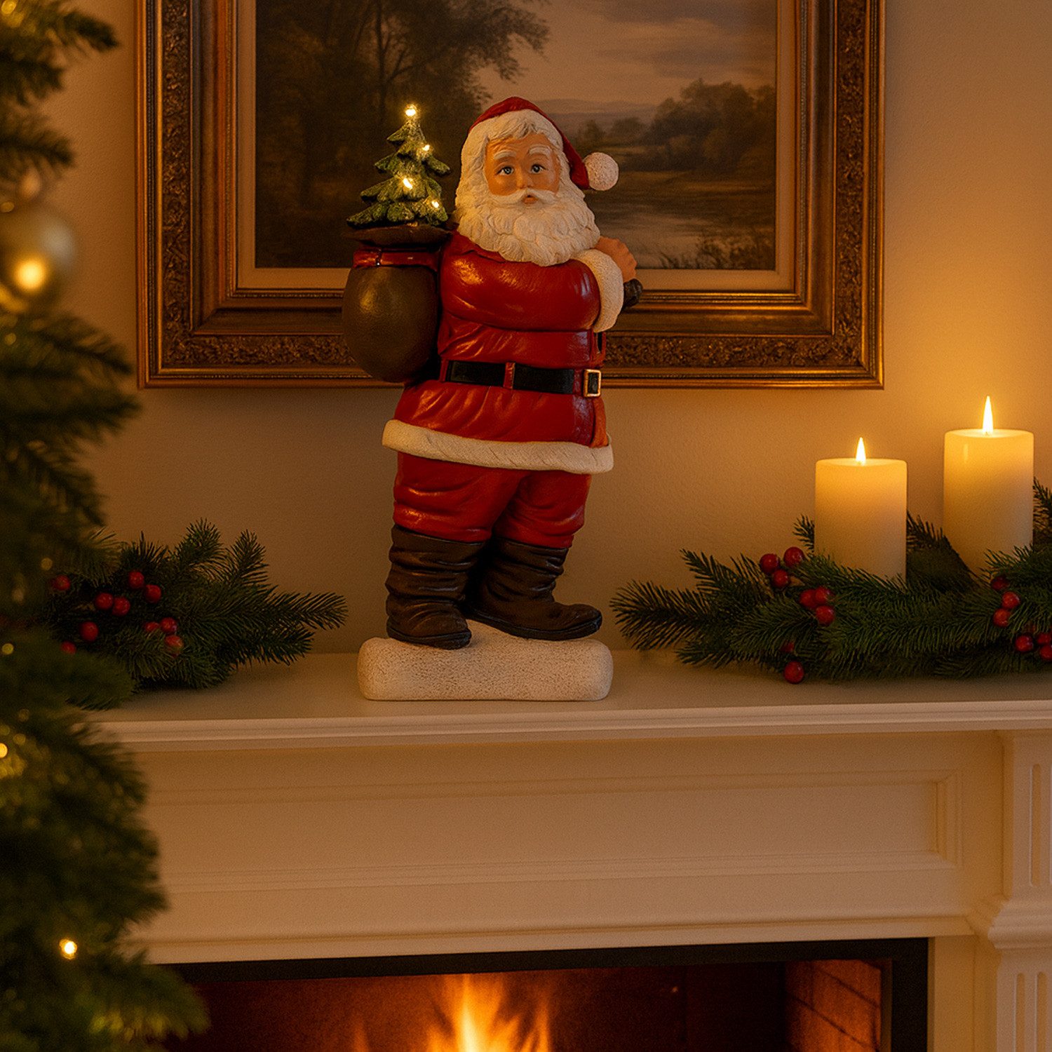 MARELIDA LED Dekofigur LED Weihnachtsmann mit leuchtendem Tannenbaum Santa Batterie 30cm, LED Classic, warmweiß (2100K bis 3000K) – Bild 3 von 5