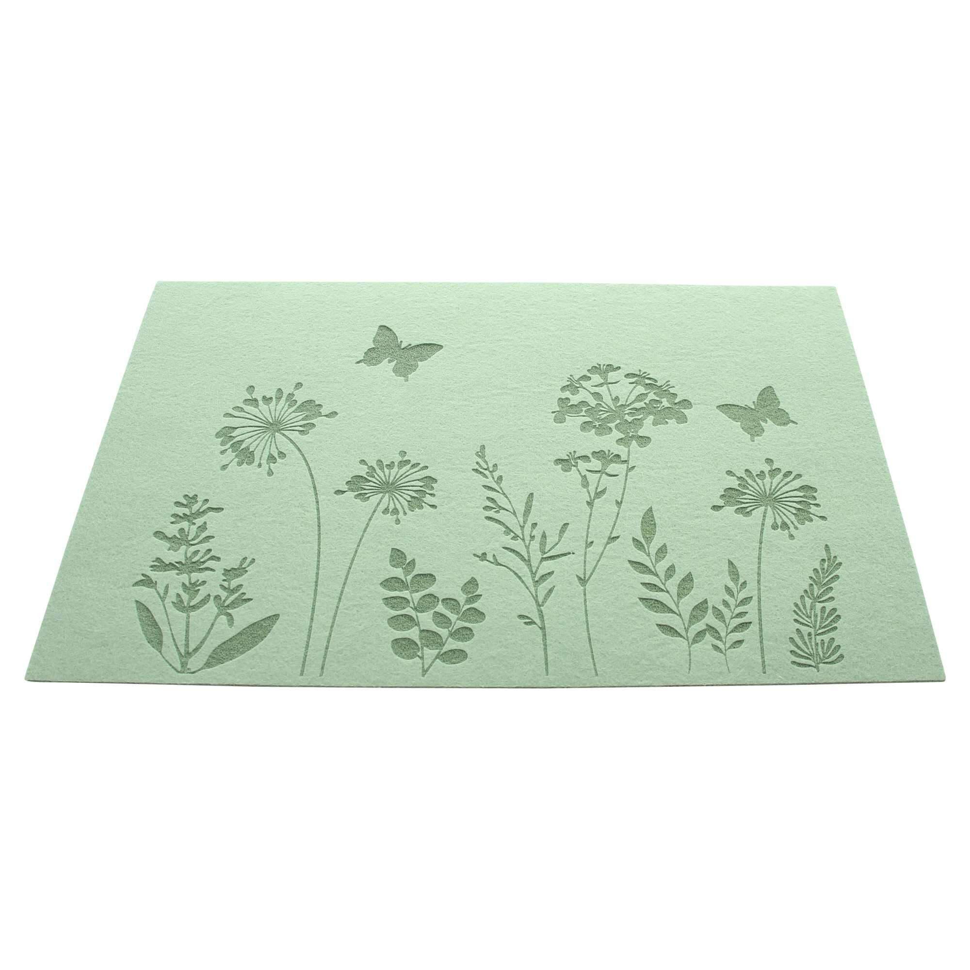 Dekoleidenschaft Platzset "Blumenwiese" Filz, grün, 45x30 cm, Tischsets eckig, Tischuntersetzer, (4-St., im Set), Platzmatte, Tischunterlage Esstisch, Untersetzer, Platzdeckchen