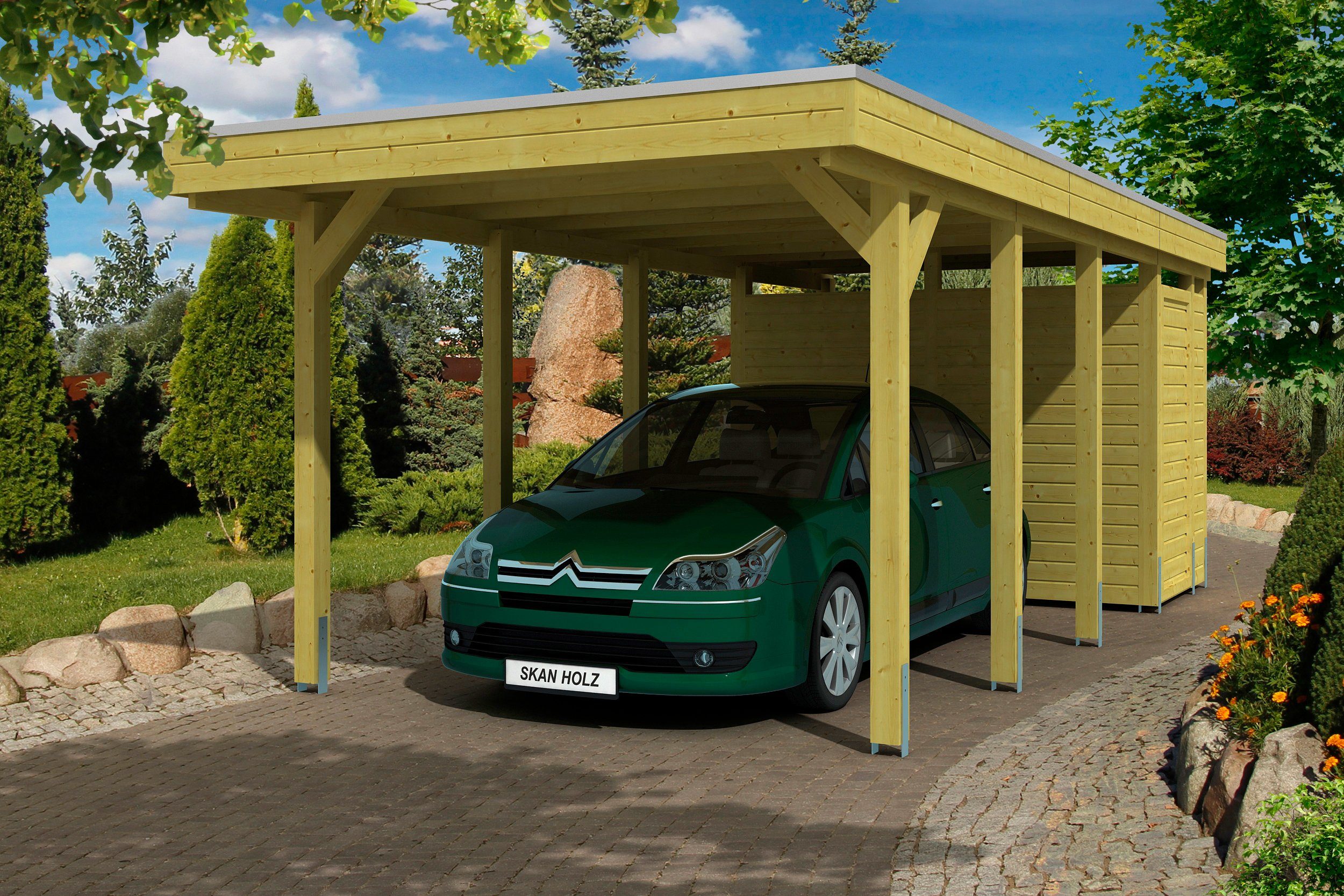 Skanholz Einzelcarport Friesland, BxT: 314x708 cm, 207 cm Einfahrtshöhe, (Set), mit Abstellraum