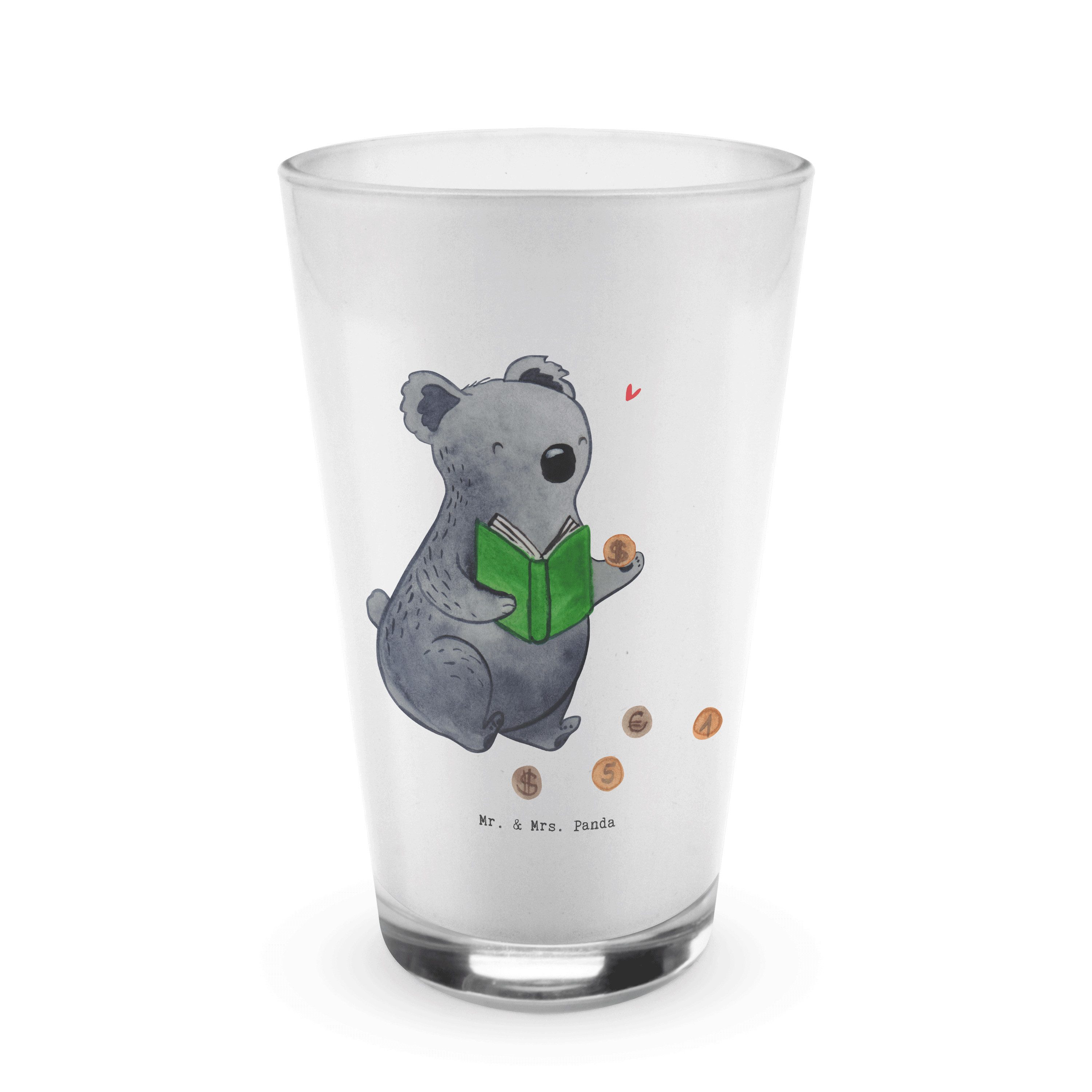 Mr. & Mrs. Panda Glas Koala Münzen sammeln - Transparent - Geschenk, Cappuccino Tasse, Spor, Premium Glas, Edles Matt-Design