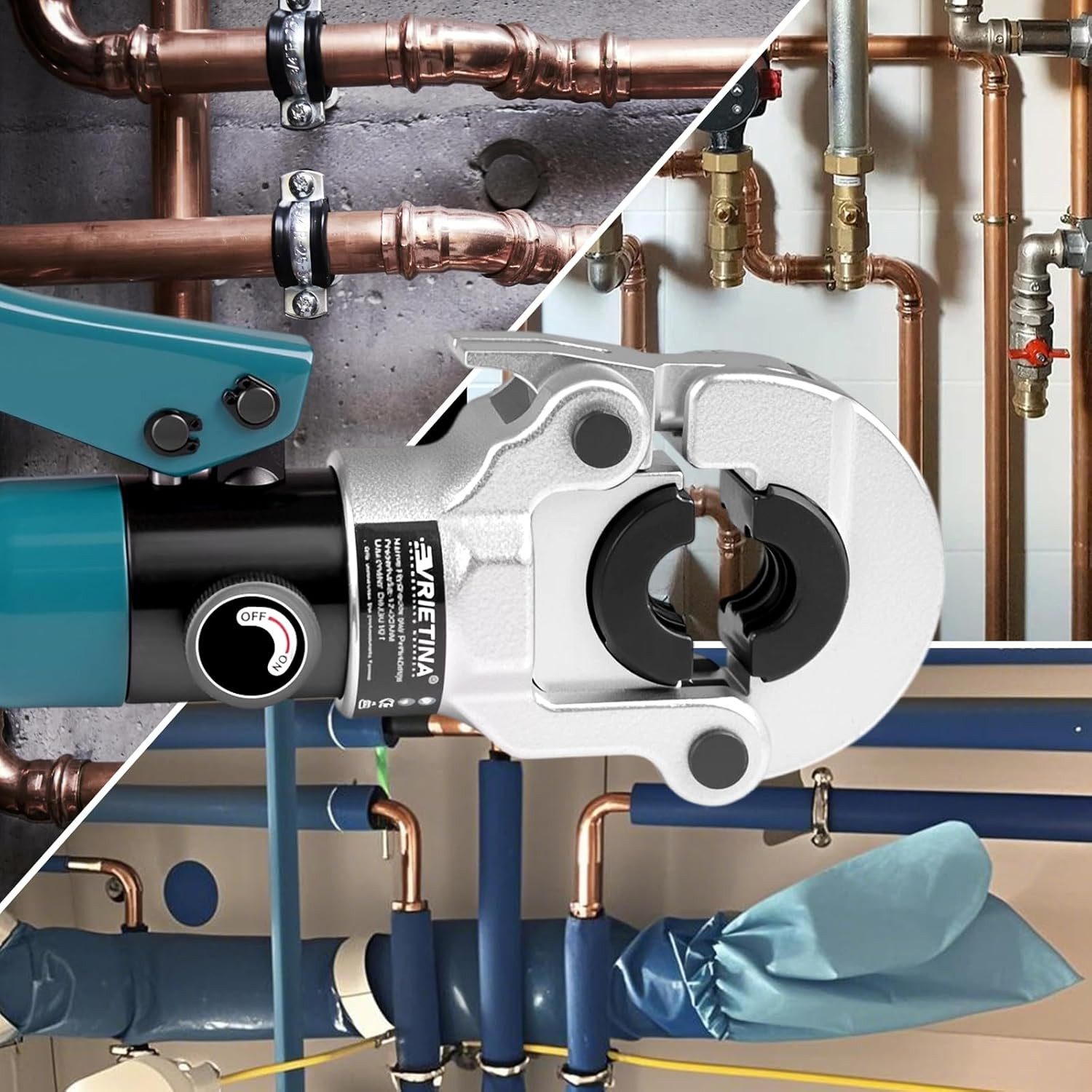 XERSEK Crimpzange Presszange Handpresszange V-Kontur TH-Kontur f. Kupferrohr Verbundrohr, mit Rohrabschneider mit V12 V15 V18 V22 V28, & TH16 TH20 TH26 TH32