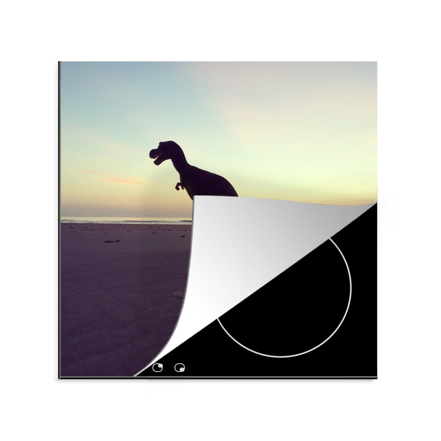 Silhouette Strand, - Ceranfeldabdeckung, 78x78 cm, tlg), (1 Vinyl, MuchoWow für Dinosaurier Herdblende-/Abdeckplatte - küche Arbeitsplatte