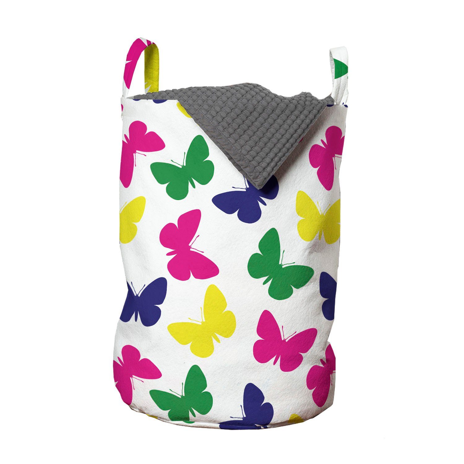 Abakuhaus Wäschesäckchen Wäschekorb mit Griffen Kordelzugverschluss für Waschsalons, Modern Romantische Schmetterlings-Kinder
