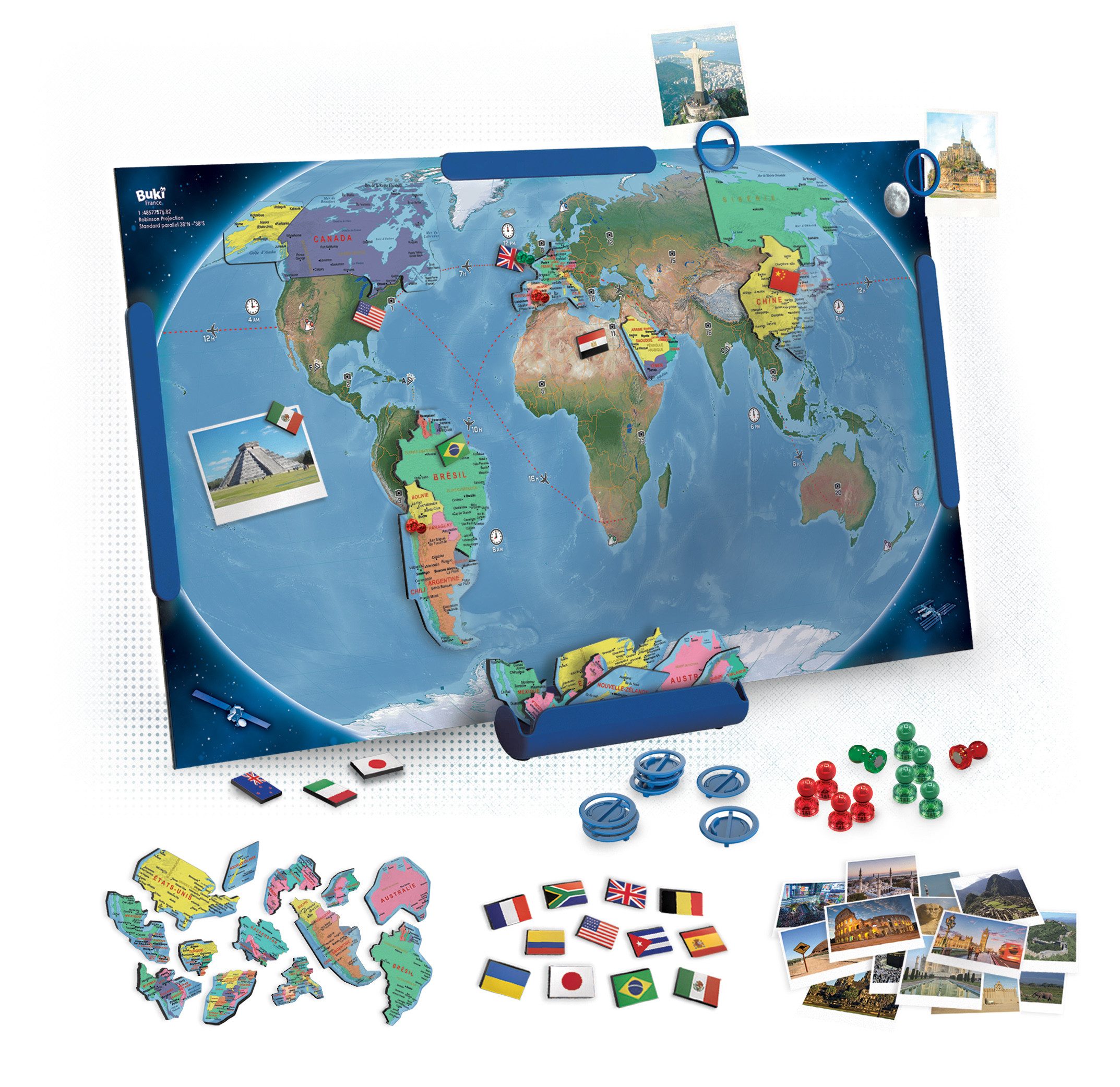 Buki France Lernspielzeug Buki Magnetische Weltkarte 70 x 38 cm – Welt entdecken ab 8 Jahren (1-St)