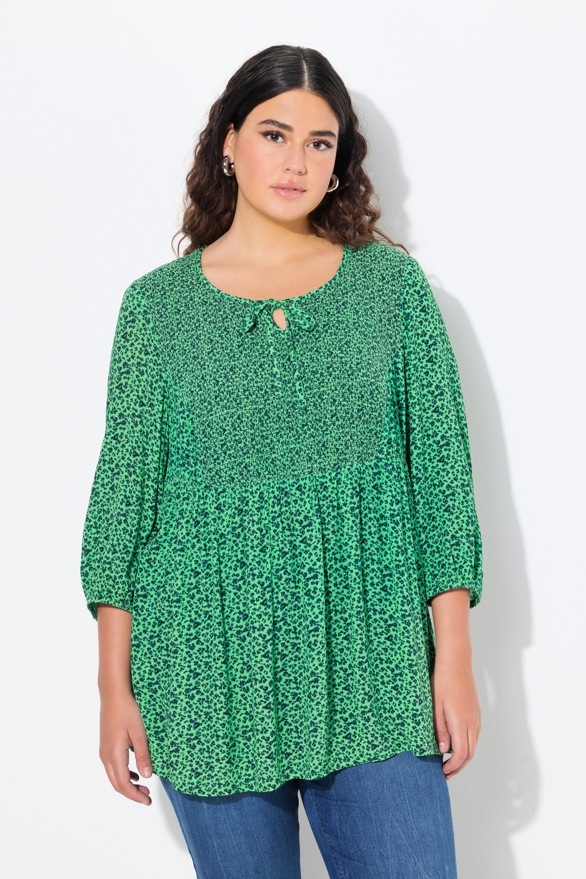 Ulla Popken Druckbluse Smokbluse Blüten A-Linie günstig online kaufen